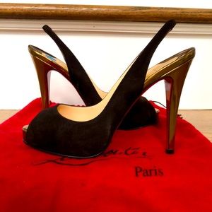 Christian Louboutin Brown Suede Sling Peep-toe